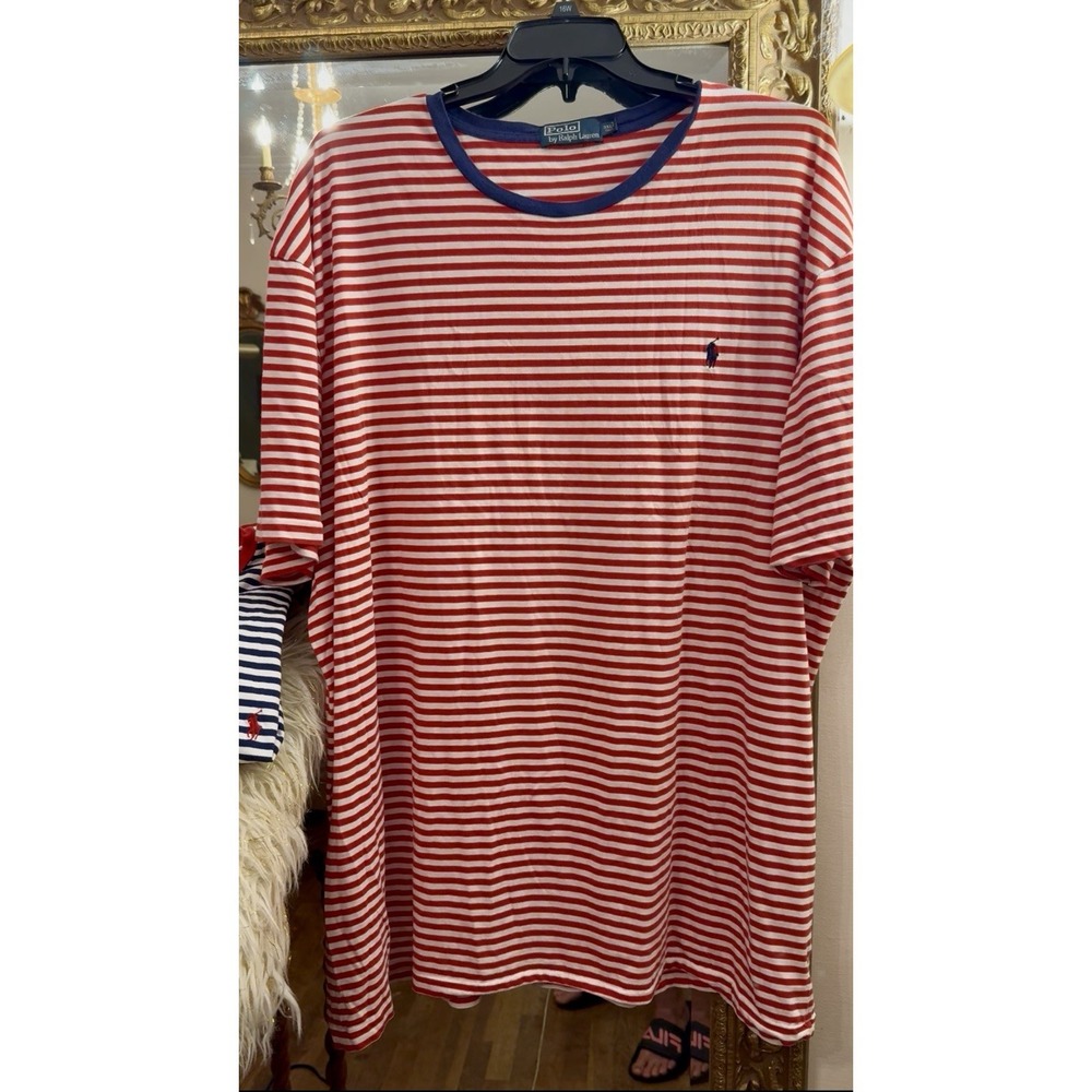 Polo Ralph Lauren 3XB Blue White & Red 3XLT Striped Short Sleeve Crewneck Tee - Picture 8 of 16
